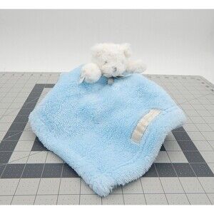 Blankets & Beyond White Bear Blue Security Blanket Lovey Plush Stuffed Baby Toy